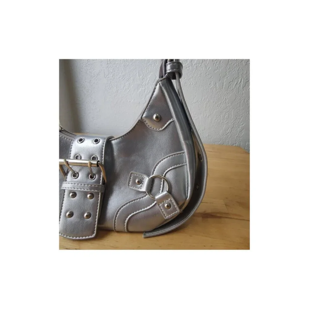 Silver Faux Leather Shoulder Bag